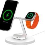 Belkin MagSafe 3-in-1 Wireless Charging Stand for iPhone 15/14/13/12, Apple Watch & AirPods - White