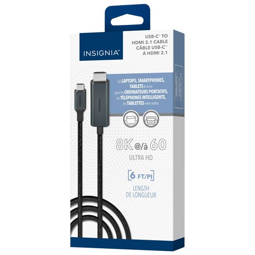 600603305153 Insignia 1.8m (5.9 ft.) Braided USB-C to 8K Ultra HD HDMI Cable - Image 1
